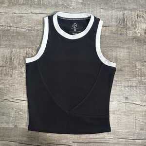Move Theology Ribbed Cropped Active Tank Top Body Fit Black & White Trim Size XS